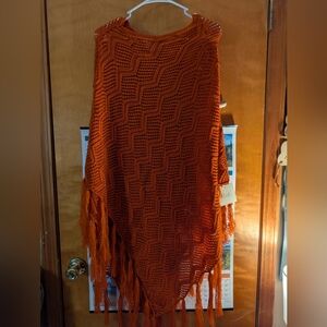 Orange Crochet Fringe Shawl